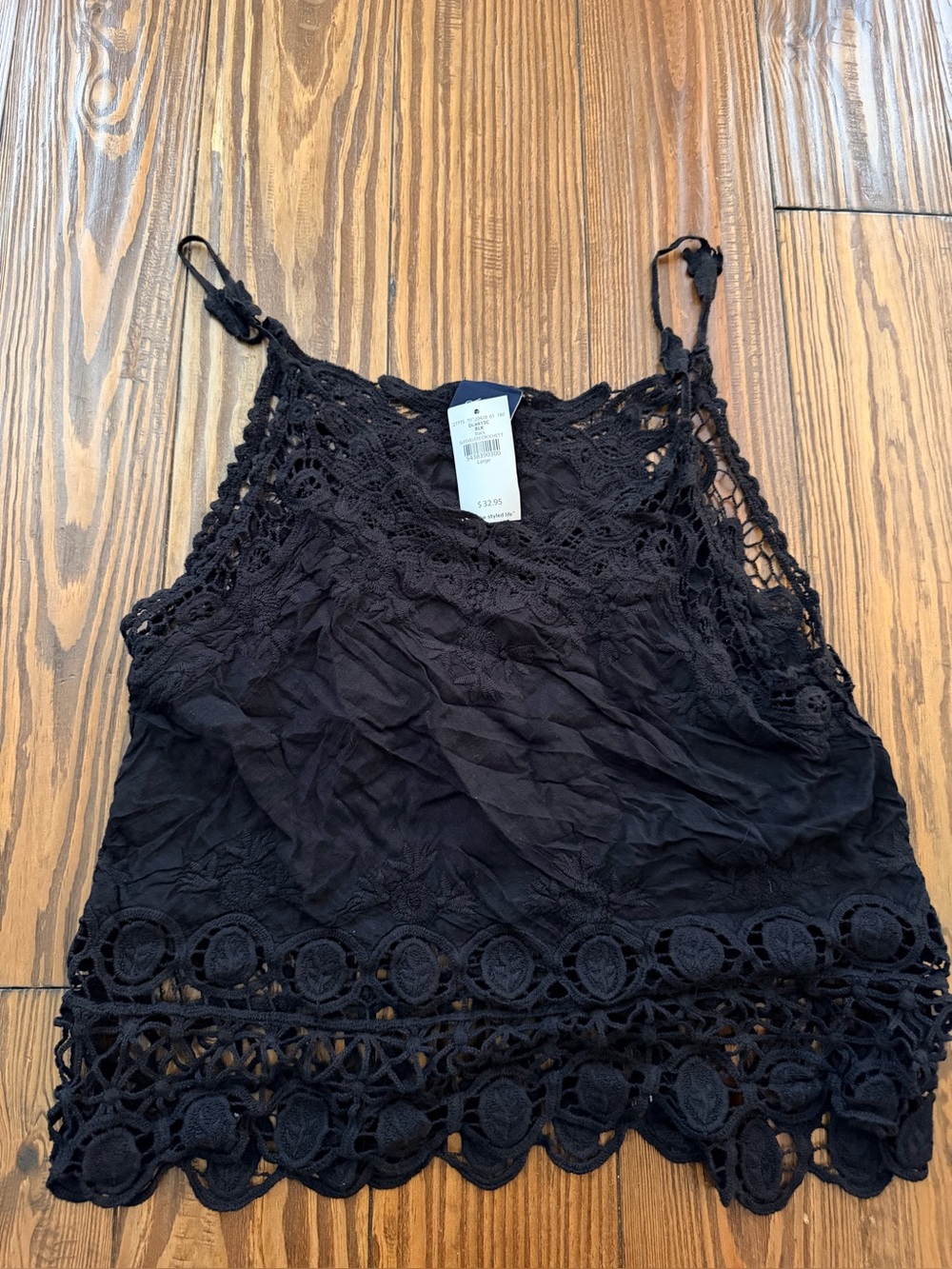 Daytrip Black Crochet-Trim Spaghetti Tank